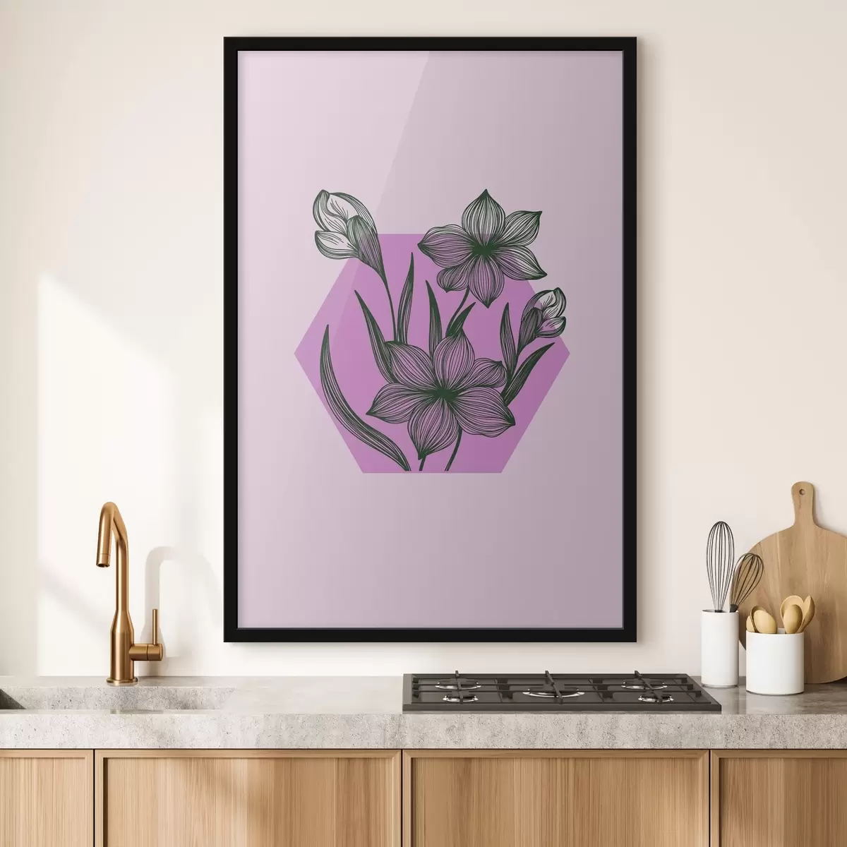 Poster Disegno di fiori su sfondo viola f38213