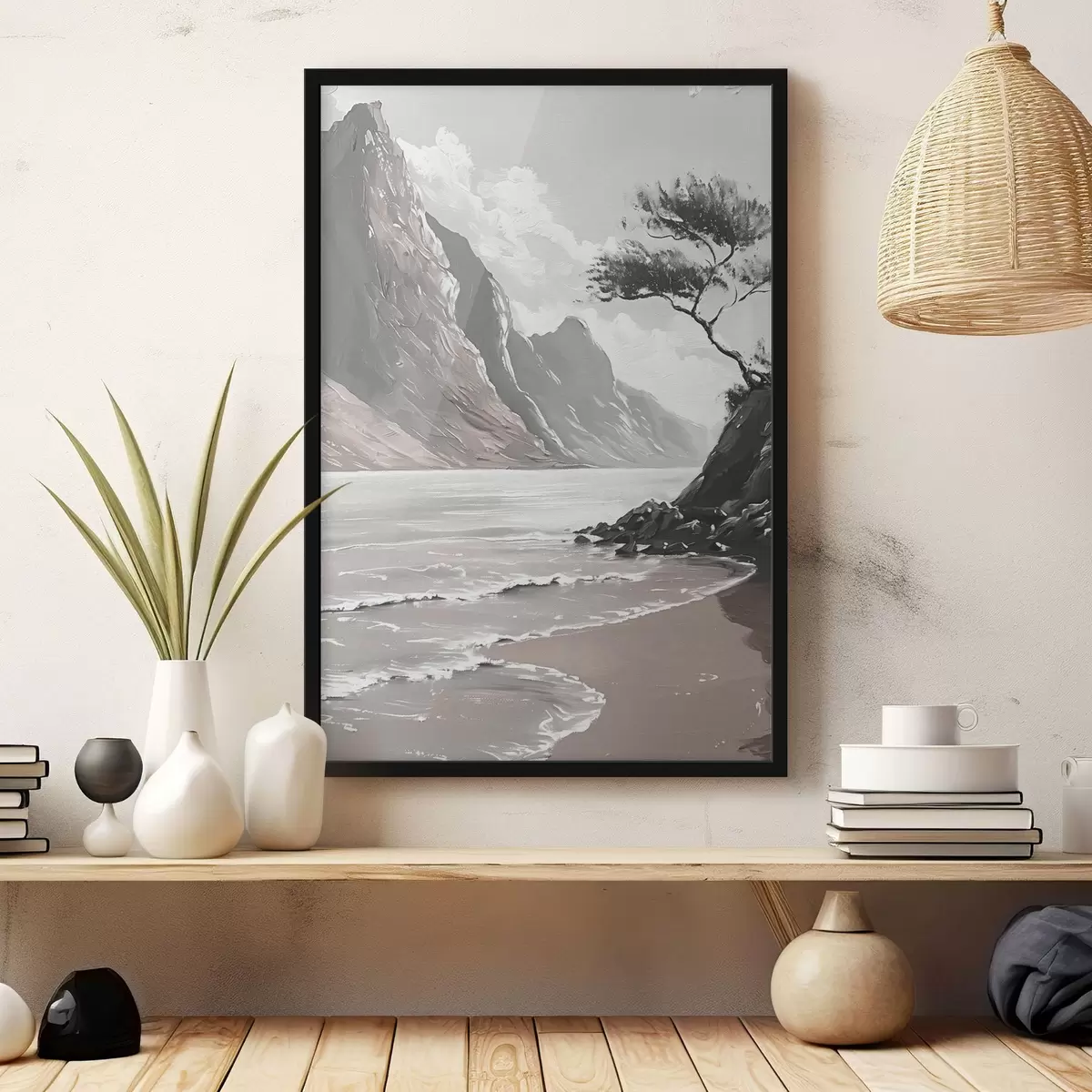 Poster Spiaggia con albero e specchio d'acqua f38421