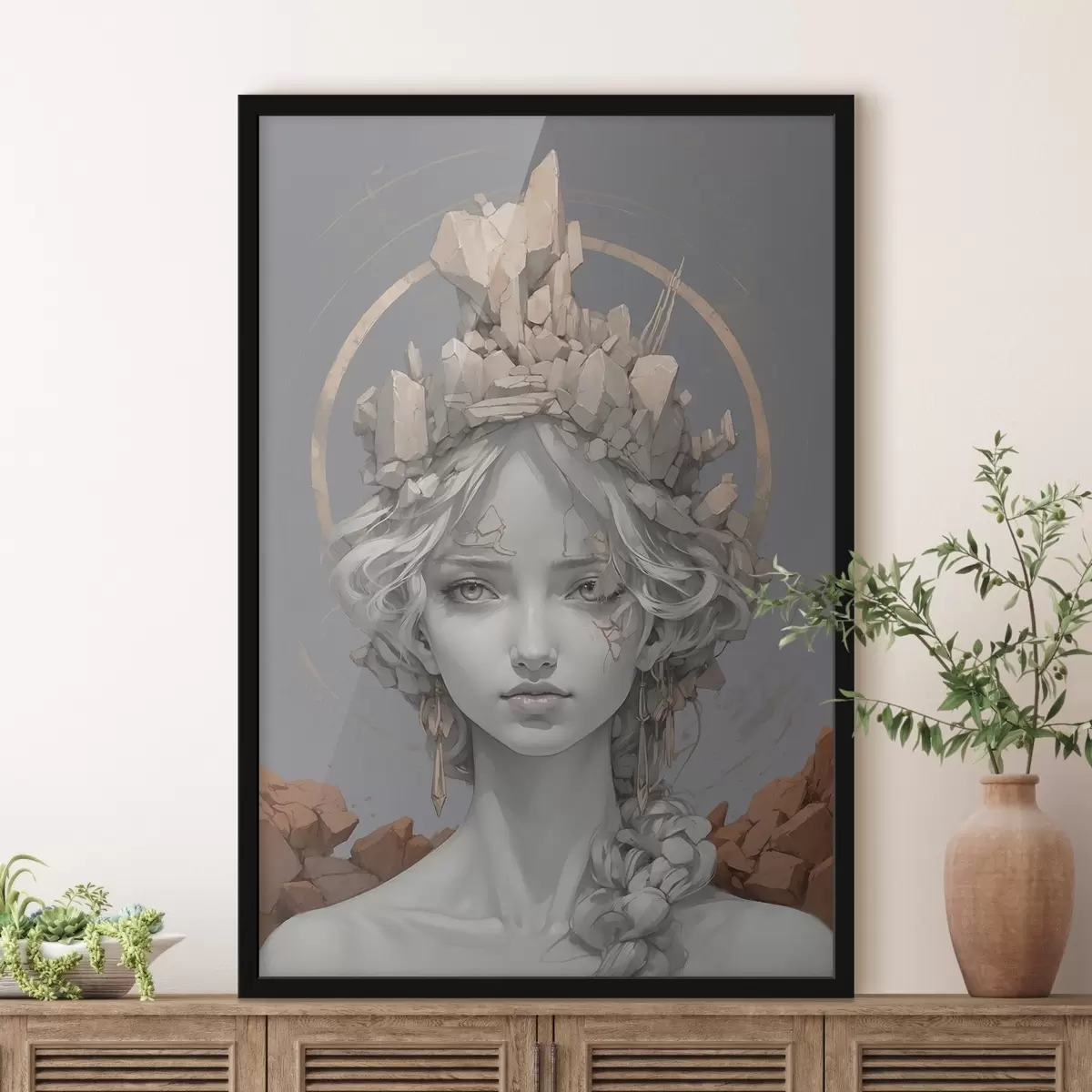 Poster Donna con corona di pietre f38432