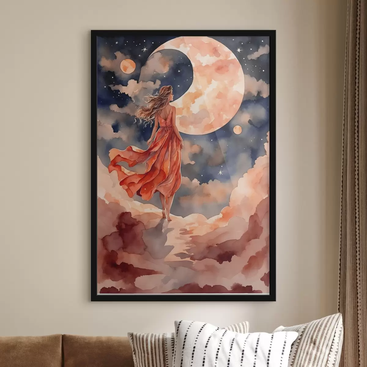 Poster Donna vestita che cammina su una nuvola f38440