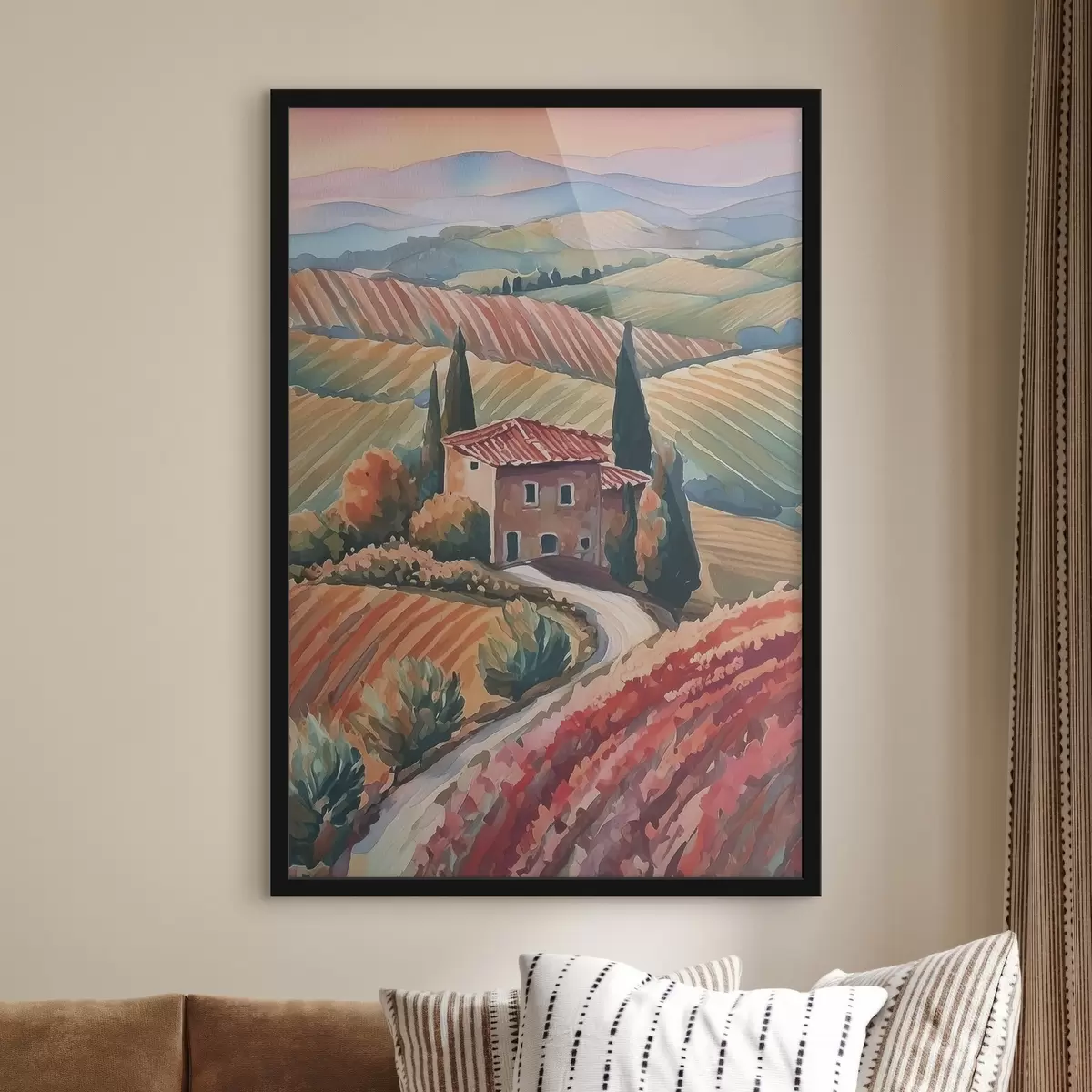 Poster Dipingere una casa in un campo con campi f38487