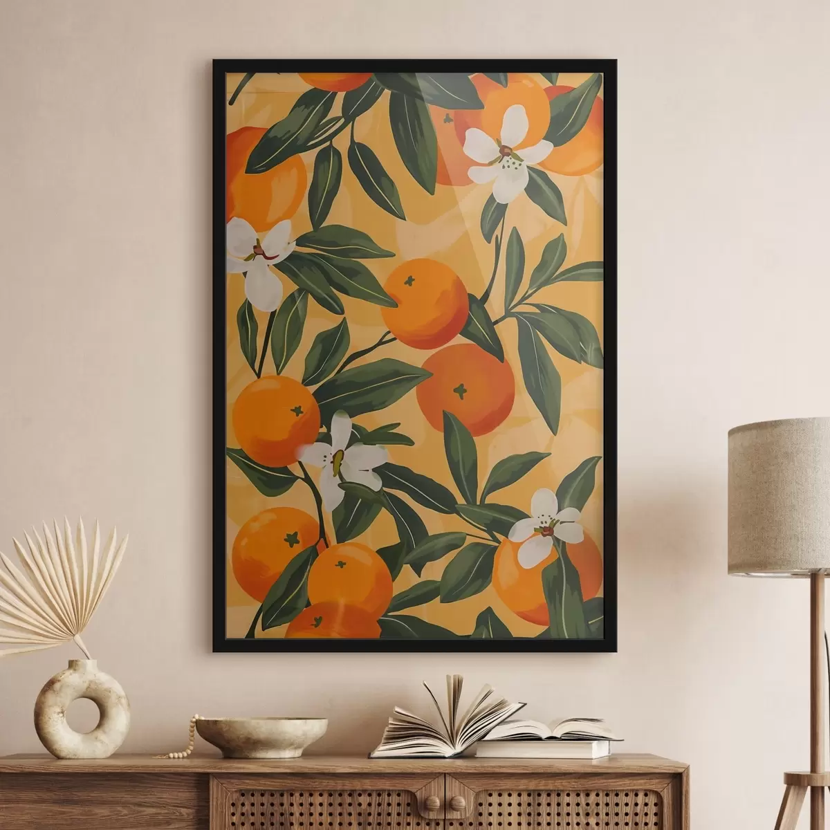 Poster Motivo di fiori bianchi e arancioni f38513
