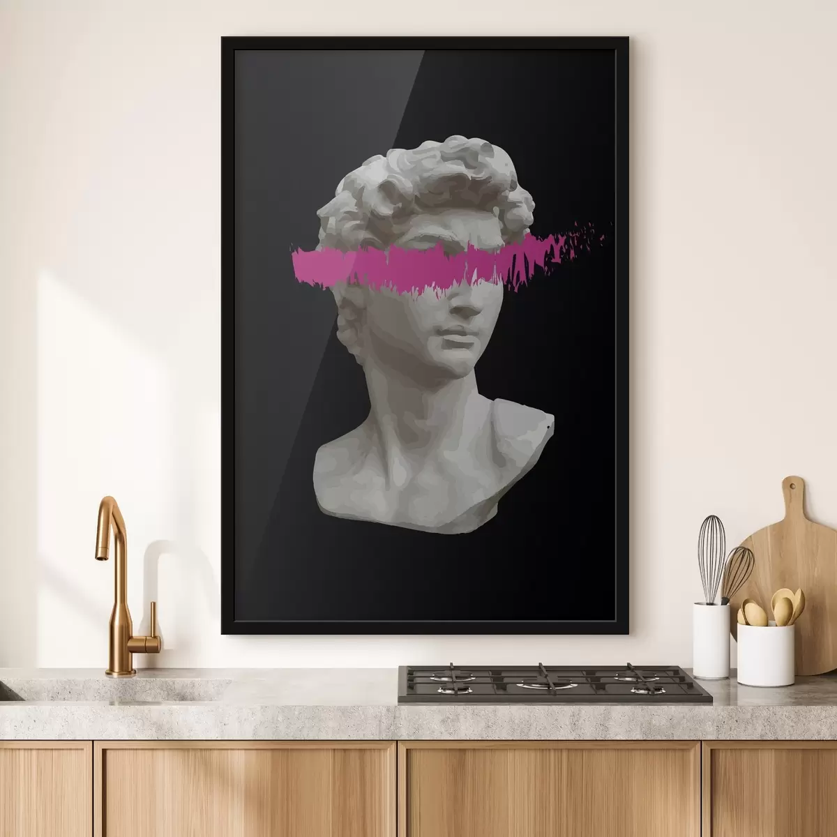 Poster Statua di un uomo con una linea rosa f38560