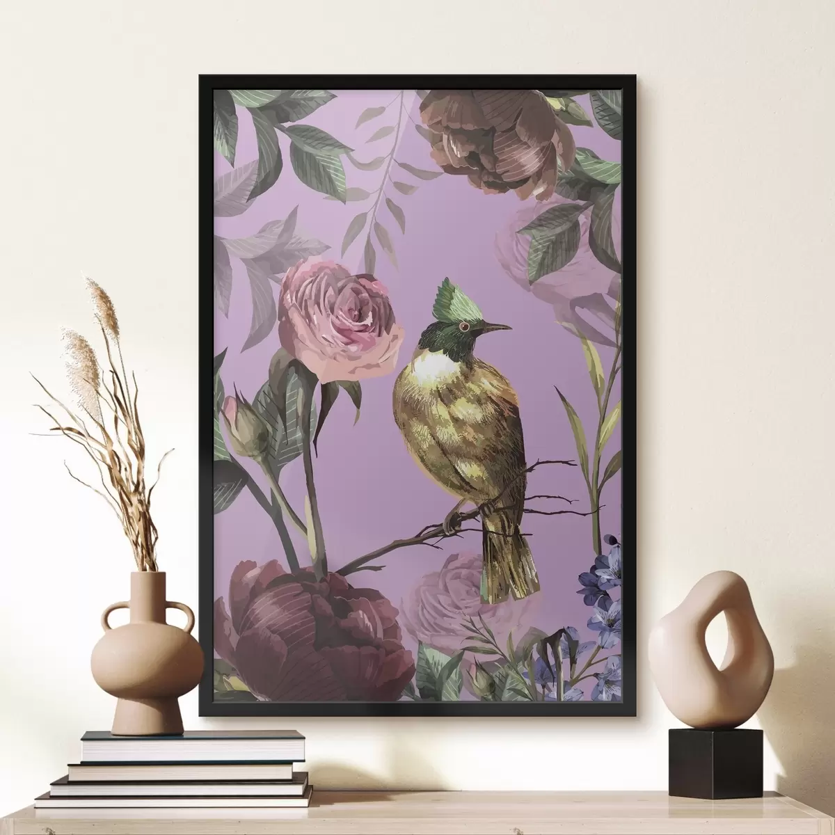 Poster Uccello su un ramo con fiori f38564