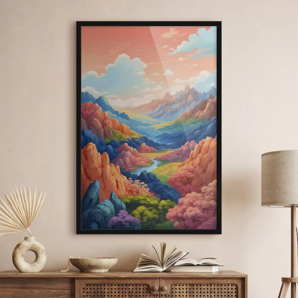Poster Paesaggio con montagne e fiume f38577