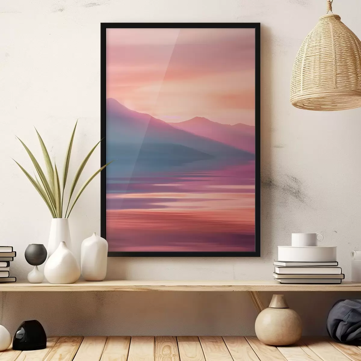 Poster Uno specchio d'acqua con montagne in lontananza f38621