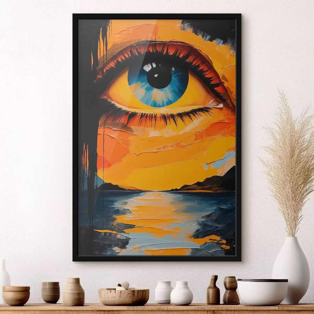 Poster Occhio vibrante che riflette una scena di tramonto f38670