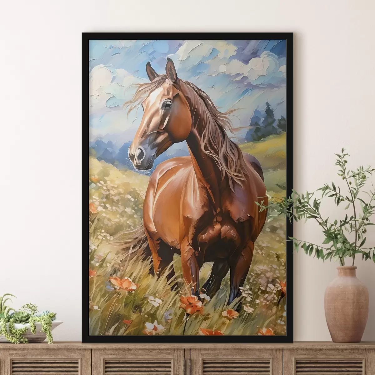 Poster Cavallo in un campo di fiori f38728