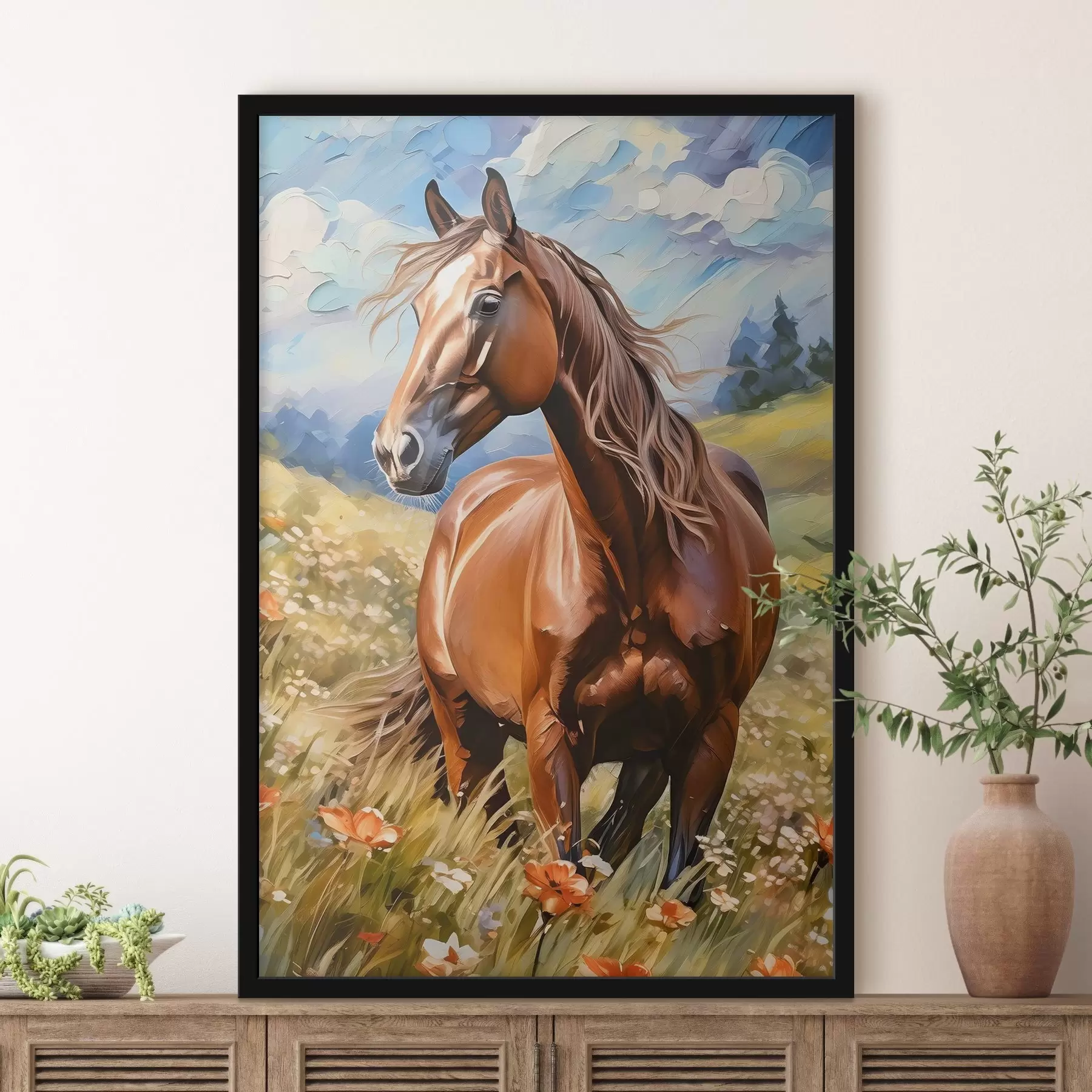 carta da parati Cavallo in un campo di fiori nr. f38728