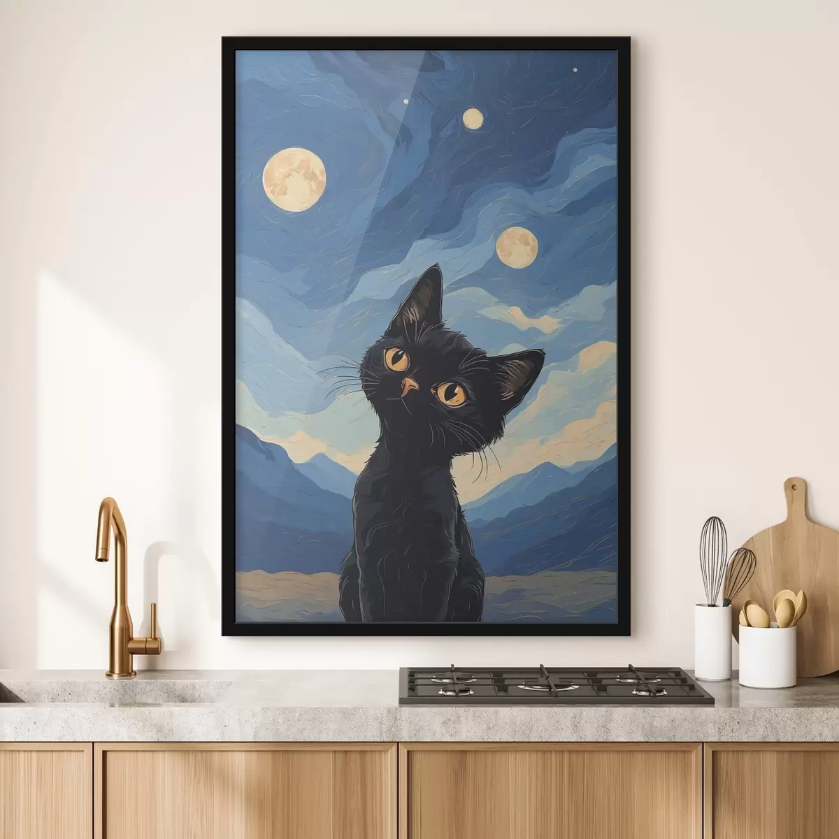 Poster Gatto curioso sotto un cielo stellato f38860