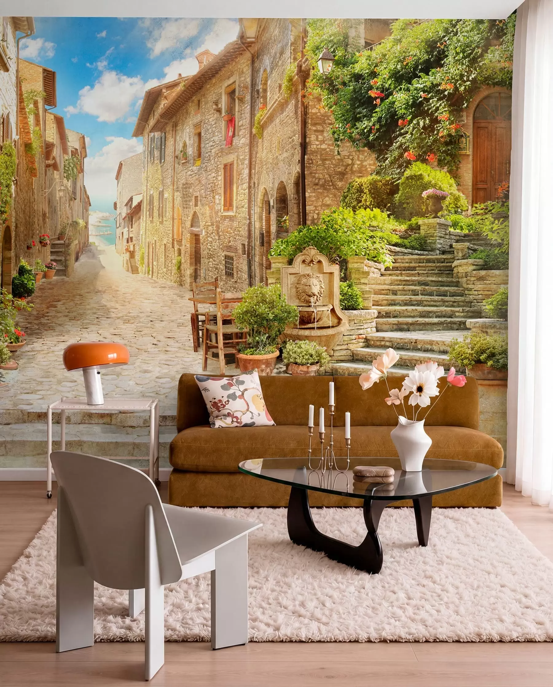 Carta da parati con la vista di città Cortile di pietra al sole 