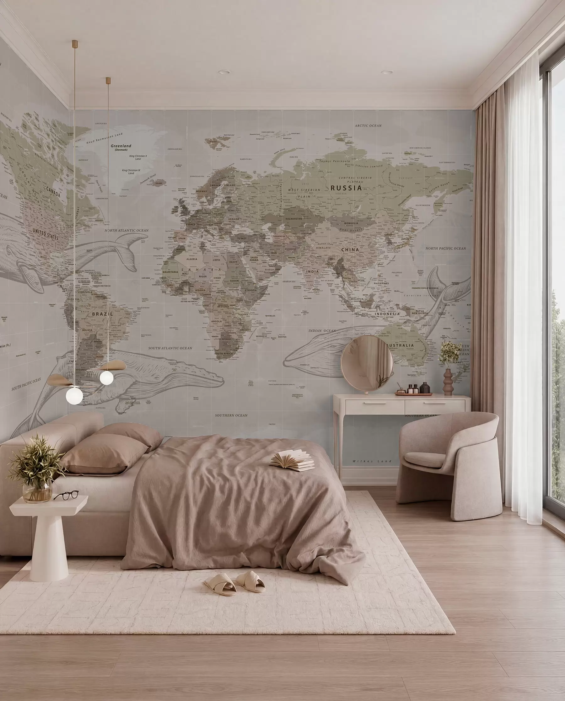 carta da parati Mappa del mondo con le balene nr. u50449