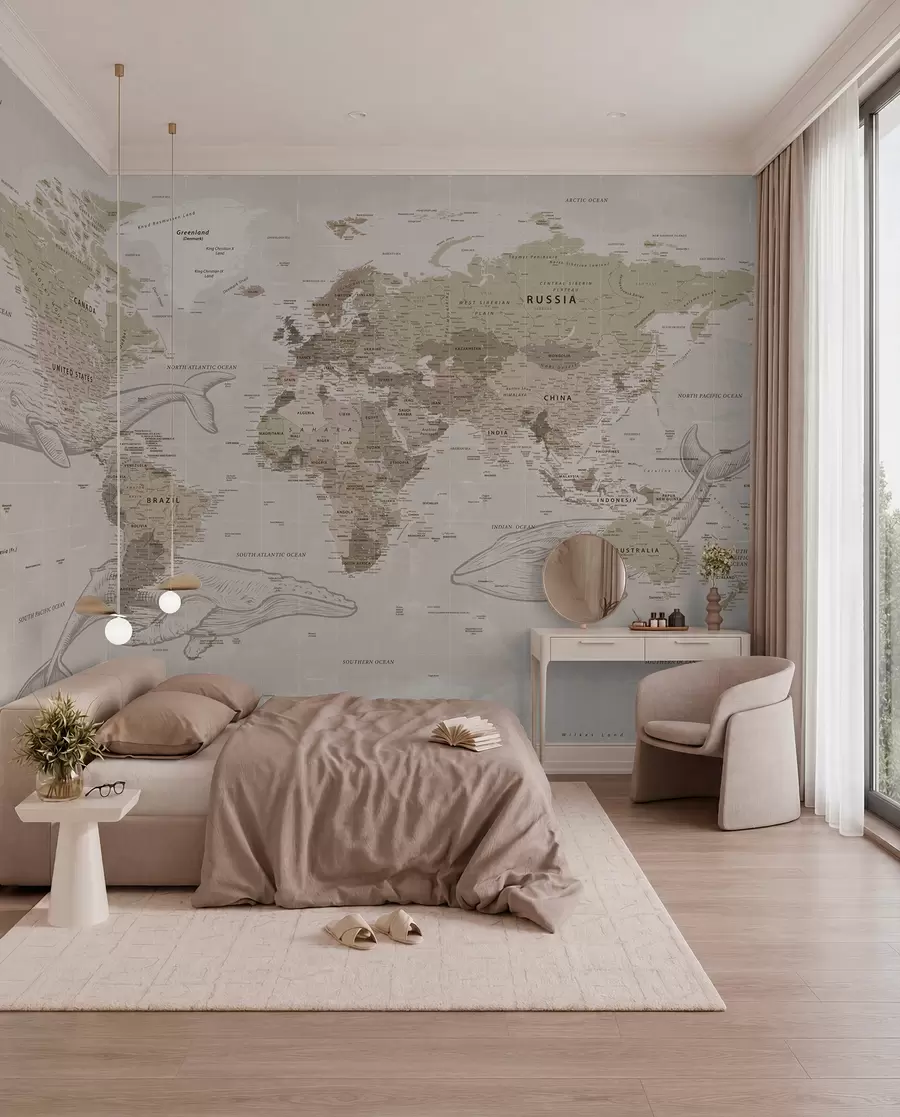 carta da parati Mappa del mondo con le balene nr. u50449