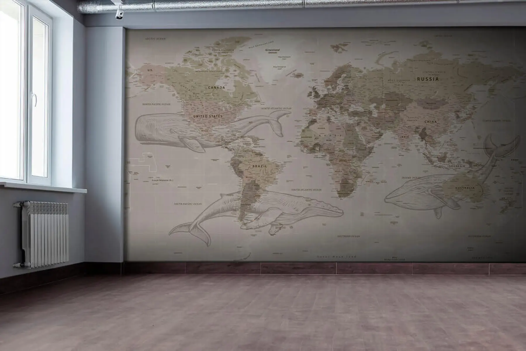 carta da parati Mappa del mondo con le balene nr. u50449