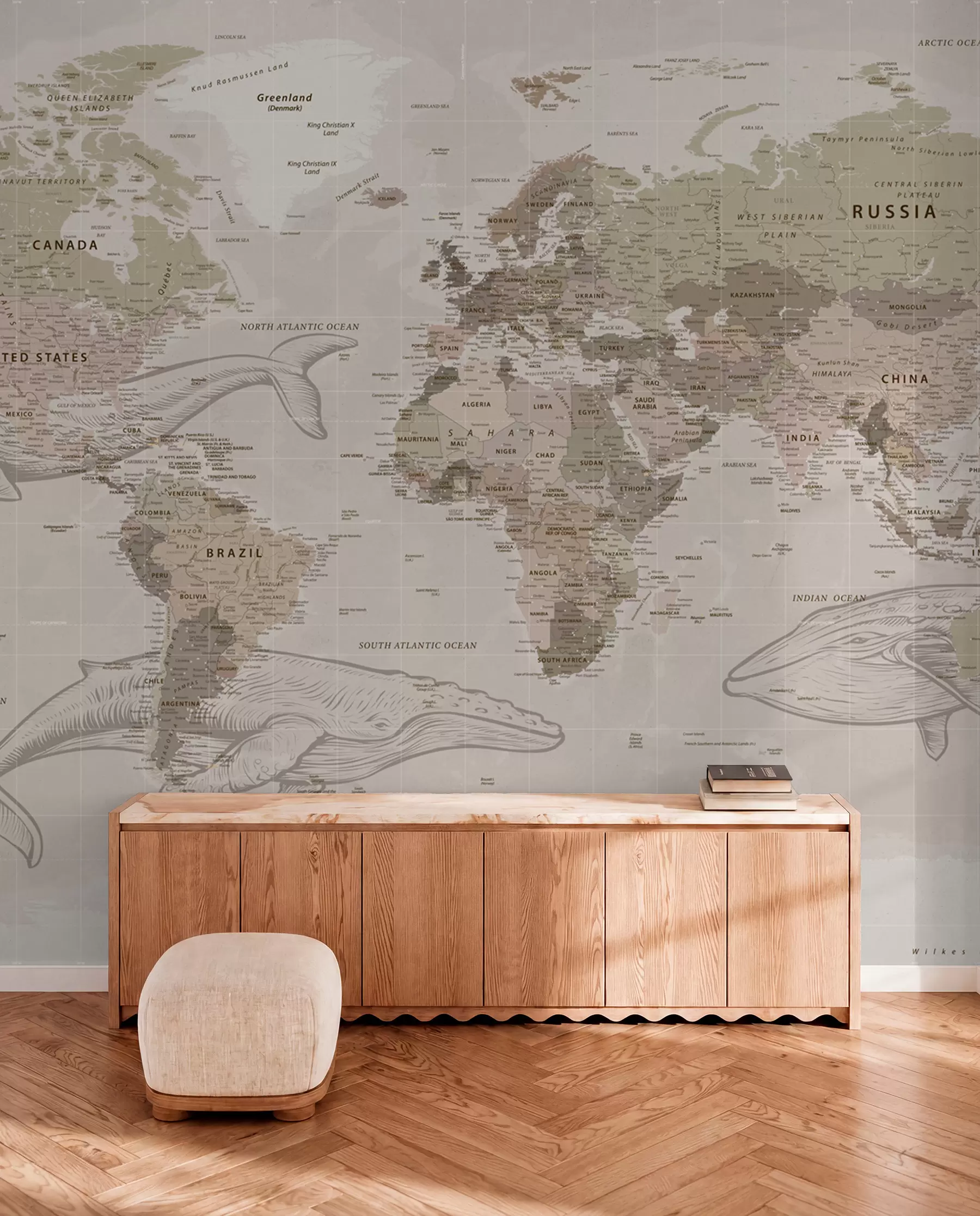 carta da parati Mappa del mondo con le balene nr. u50449