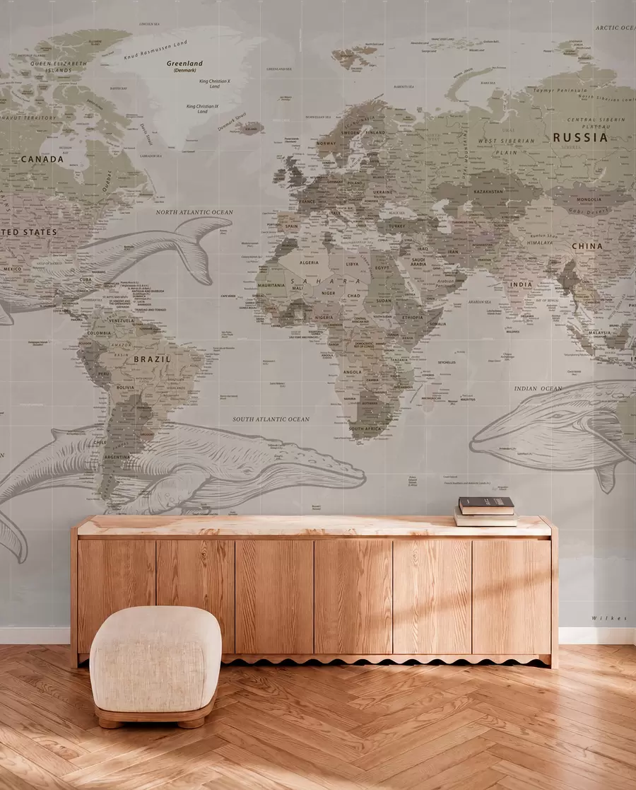 carta da parati Mappa del mondo con le balene nr. u50449