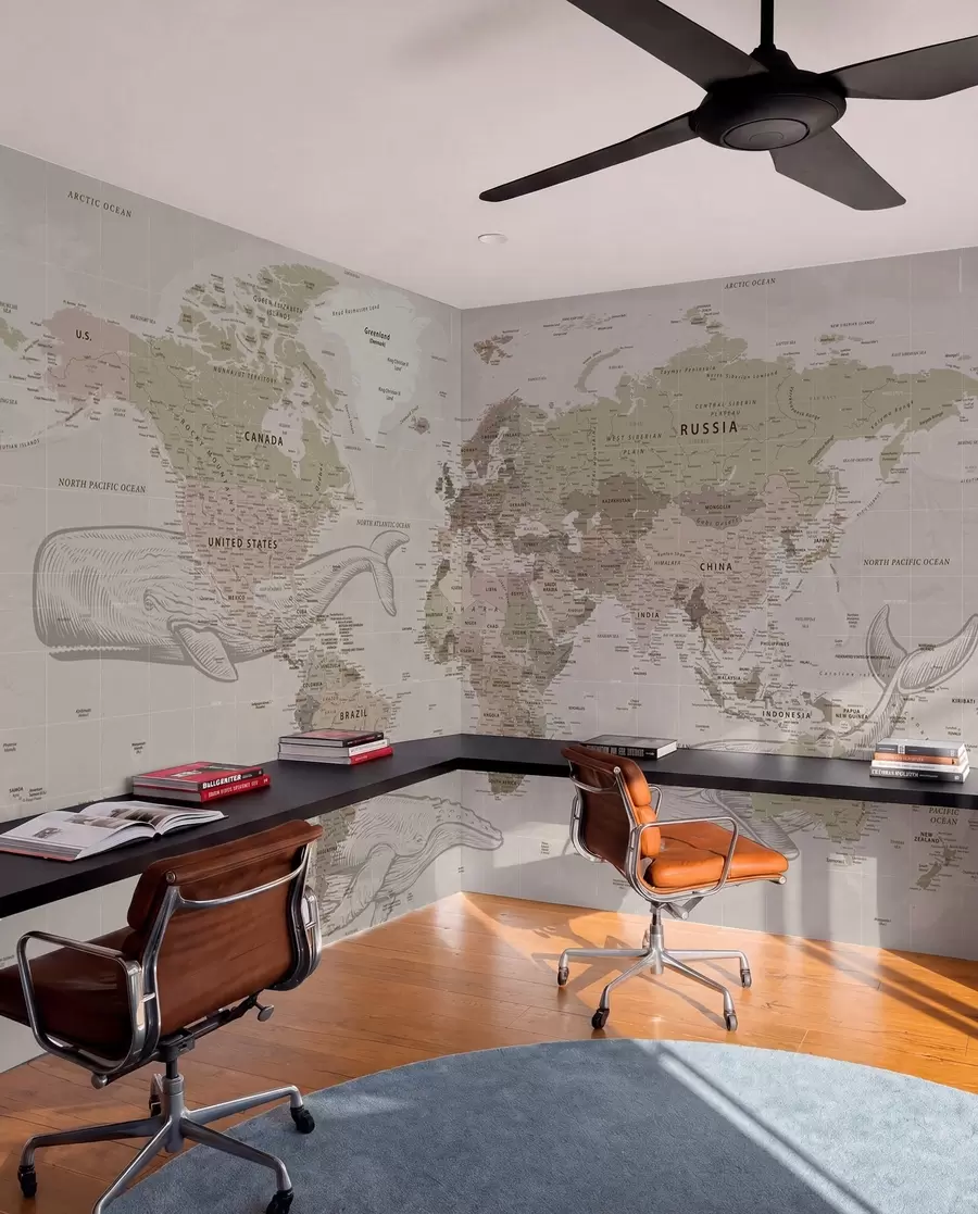 carta da parati Mappa del mondo con le balene nr. u50449