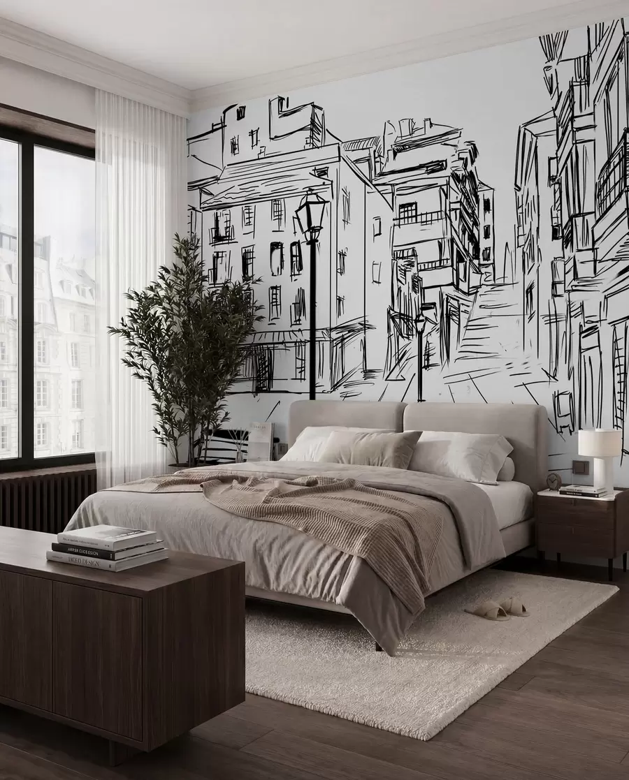 Carta da parati con la vista di città Edificio, nero e infrastruttura 