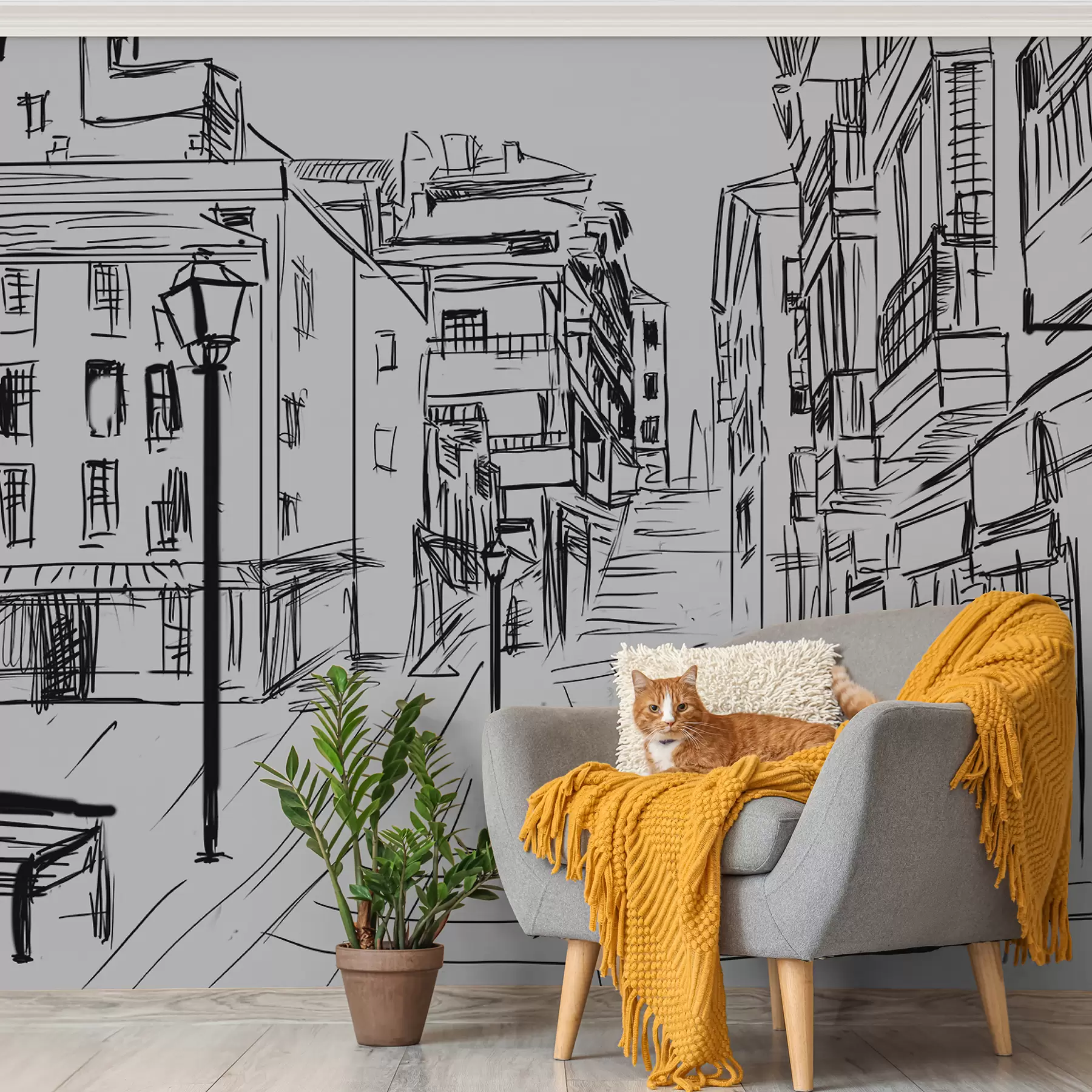 Carta da parati con la vista di città Edificio, nero e infrastruttura 