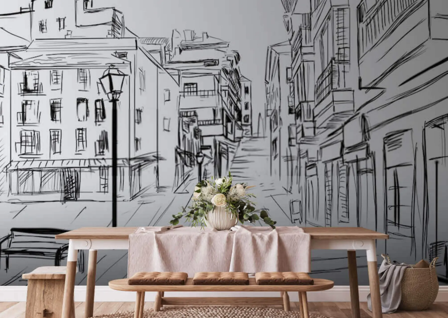 Carta da parati con la vista di città Edificio, nero e infrastruttura 