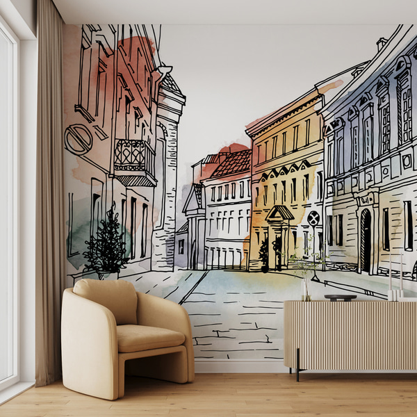 Carta da parati con la vista di città 