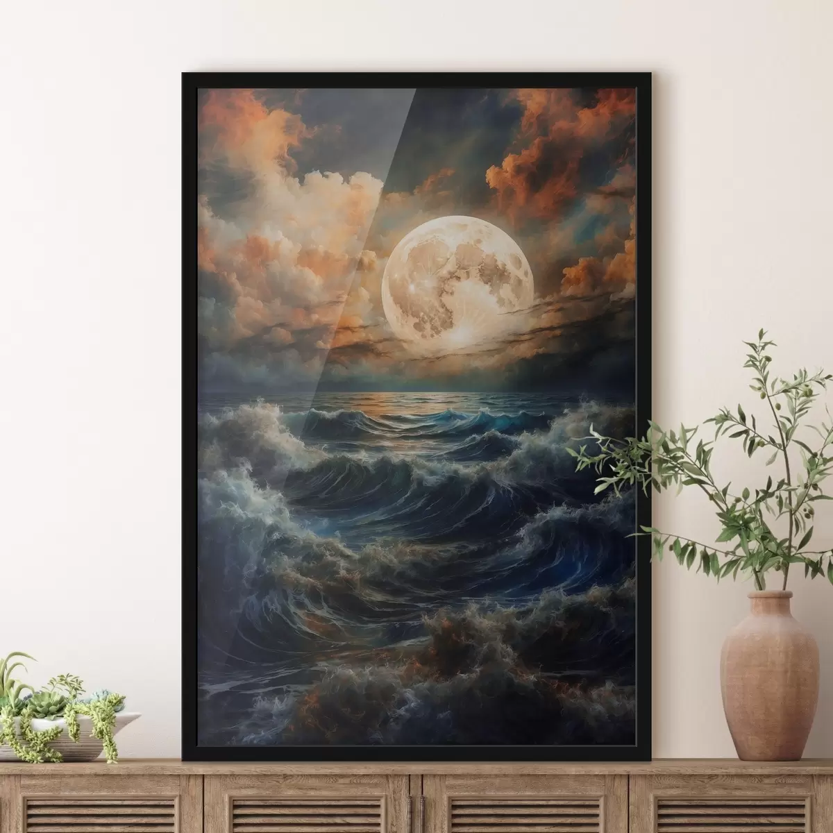 Poster Luna maestosa su un mare in tempesta f39007