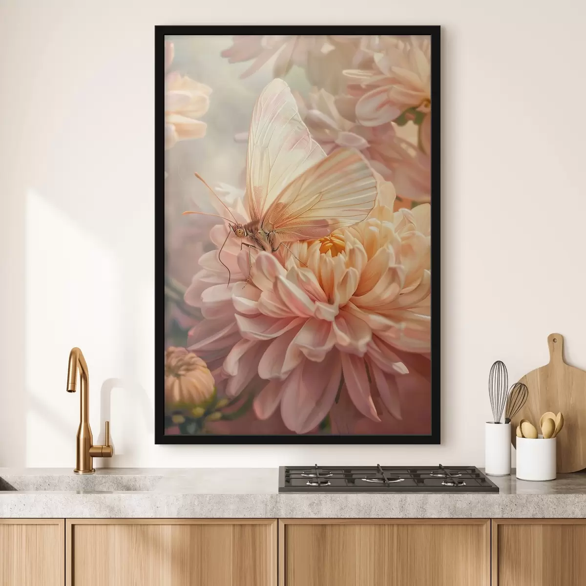 Poster Delicata farfalla in cima a fiori sbocciati f39070