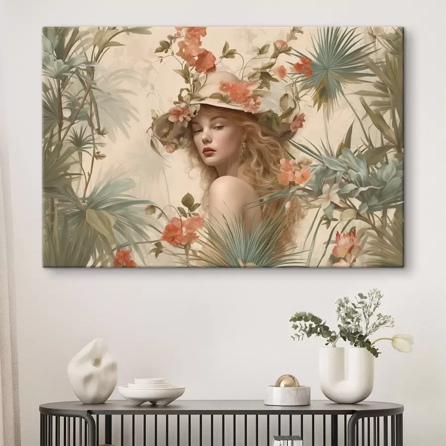 carta da parati Ragazza con cappello ai tropici in stile vintage nr. s42115