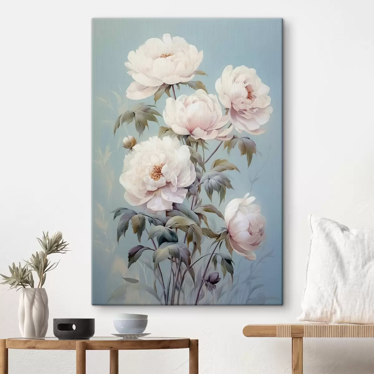 carta da parati Peonie su sfondo blu pastello stile vintage nr. s42123