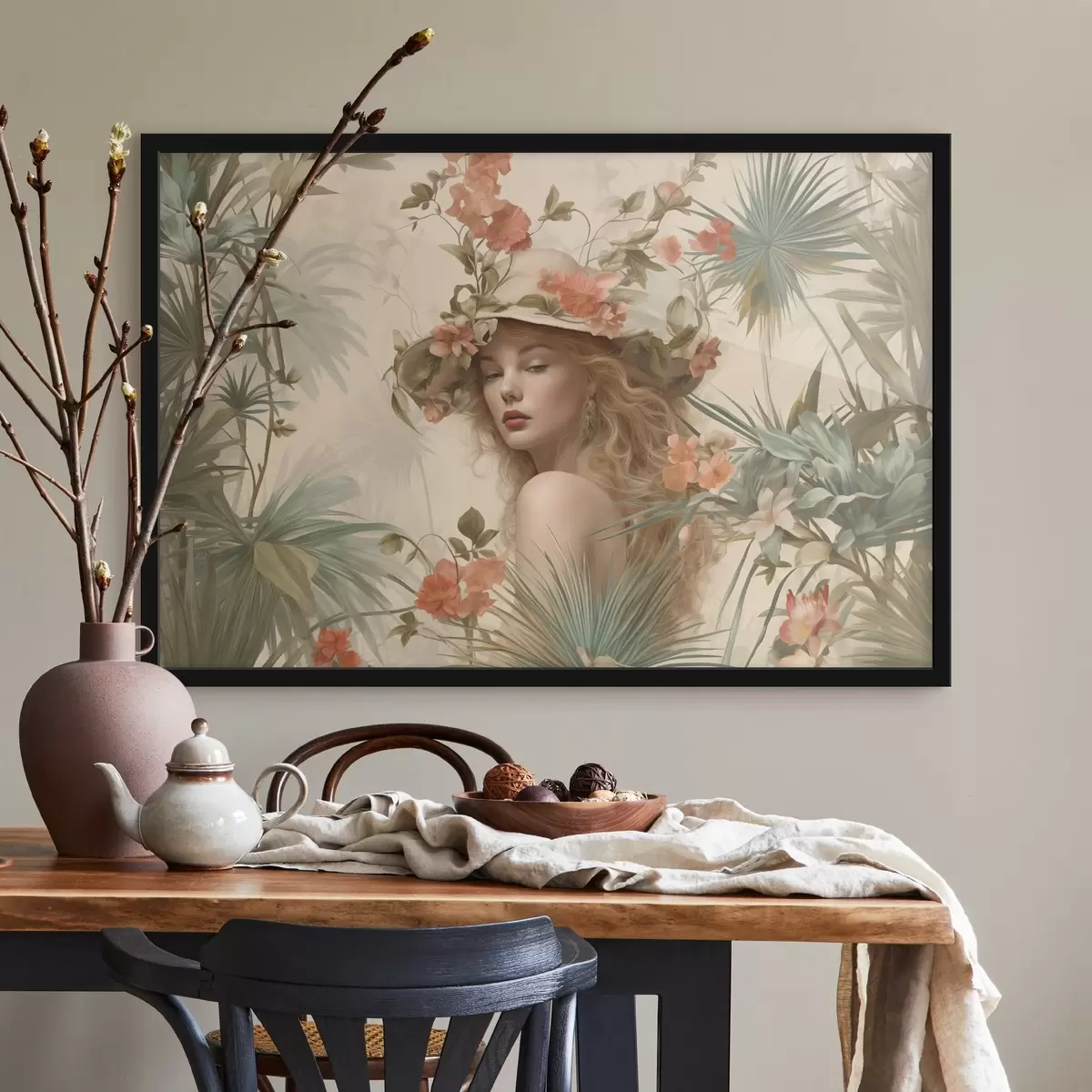 Poster Ragazza con cappello ai tropici in stile vintage f42115