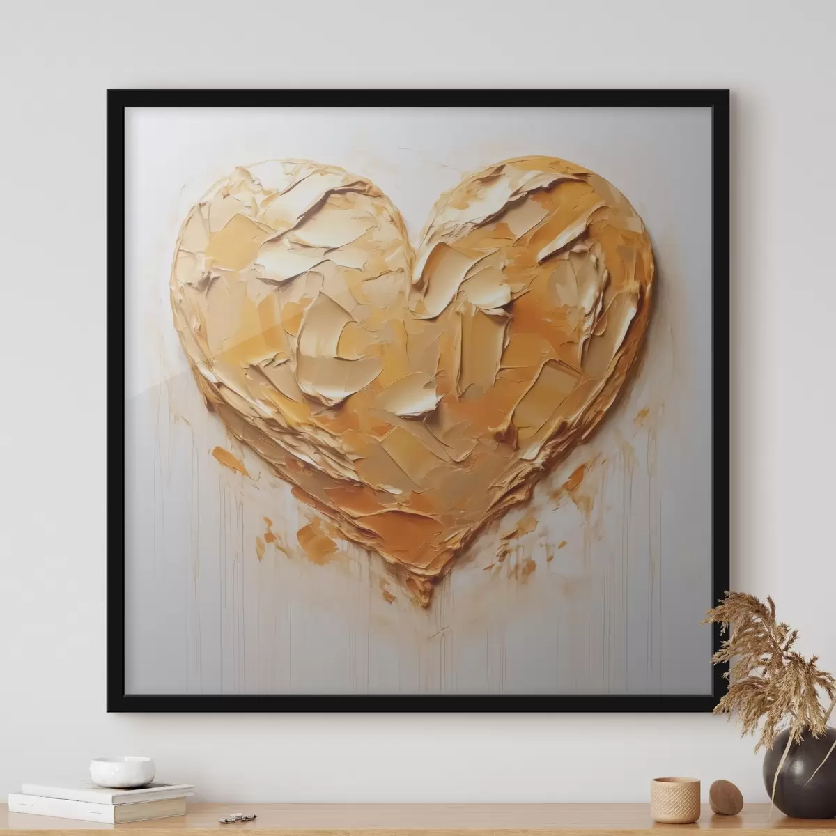 Poster Imitazione a cuore di pennellate, tonalità gialle e arancioni f42124