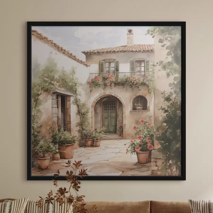 carta da parati Cortile italiano con fioriere ad imitazione dell'acquerello nr. f42126