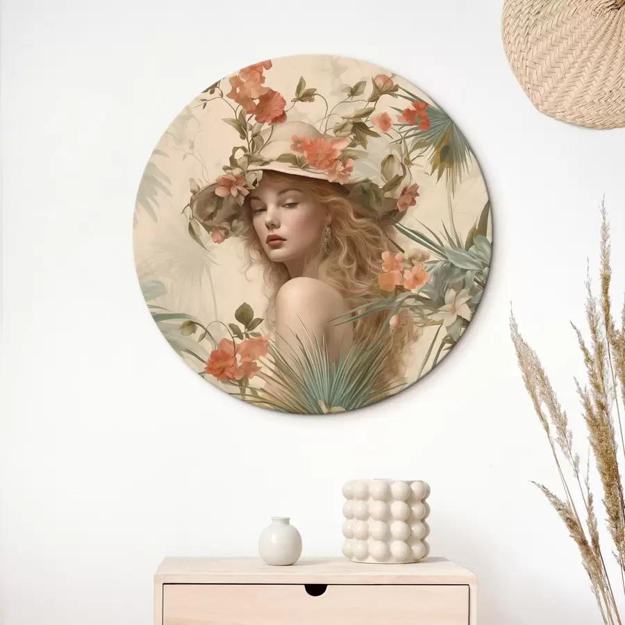 carta da parati Ragazza con cappello ai tropici in stile vintage nr. r42115