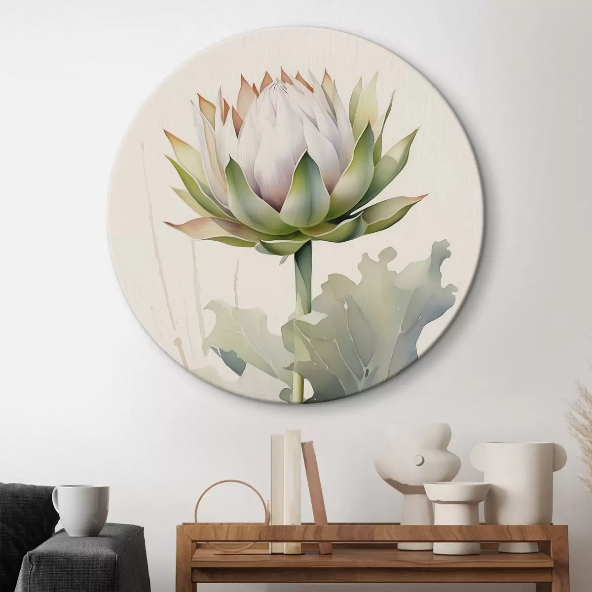 Quadri rotondi Imitazione del fiore di carciofo ad acquerello r42117