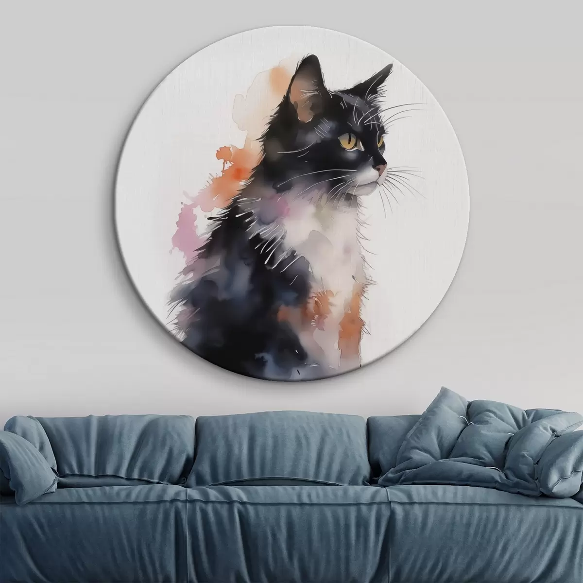 Quadri rotondi Gatto imitazione acquerello r42121