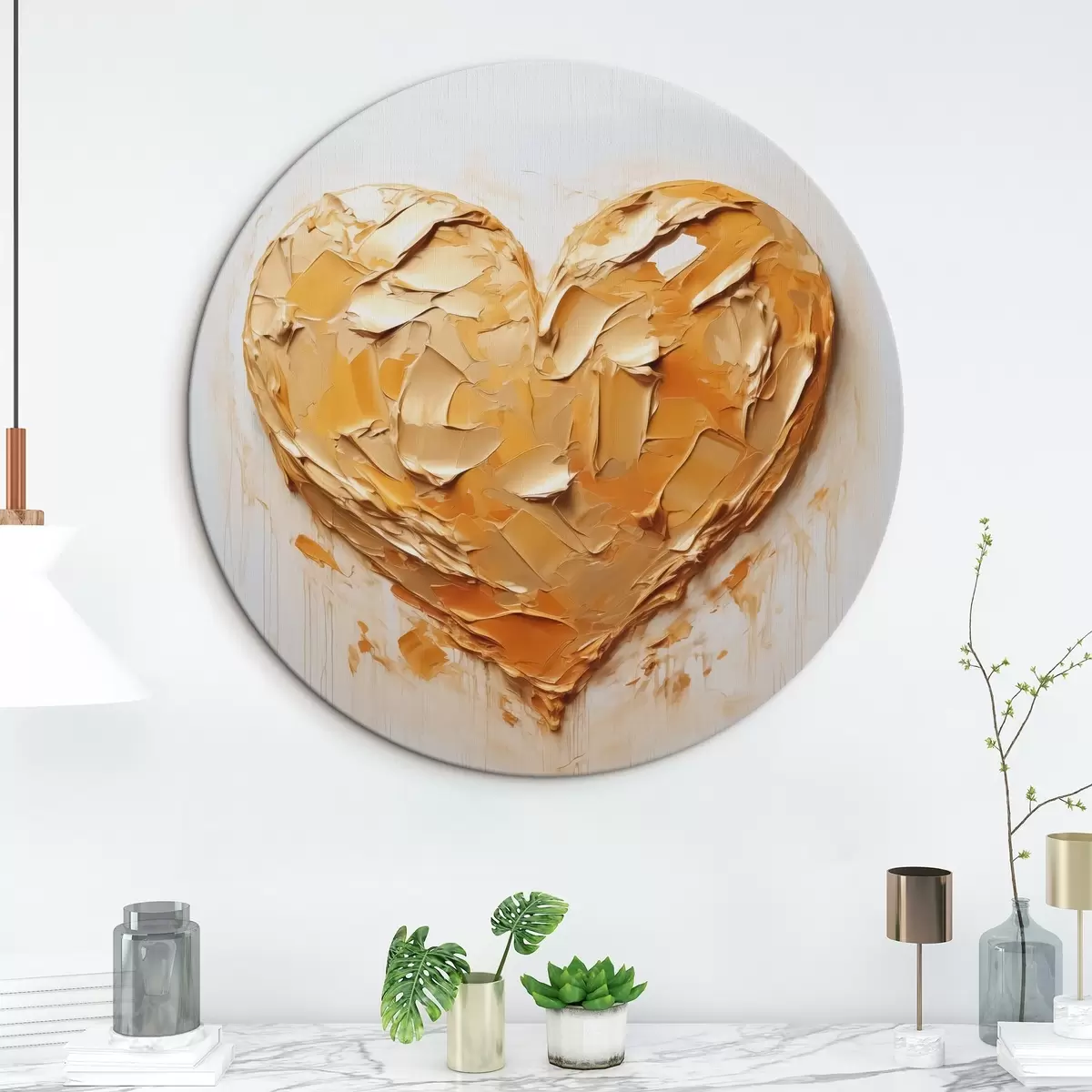 Quadri rotondi Imitazione a cuore di pennellate, tonalità gialle e arancioni r42124