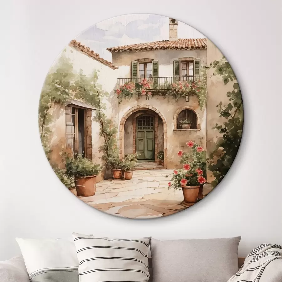 carta da parati Cortile italiano con fioriere ad imitazione dell'acquerello nr. r42126