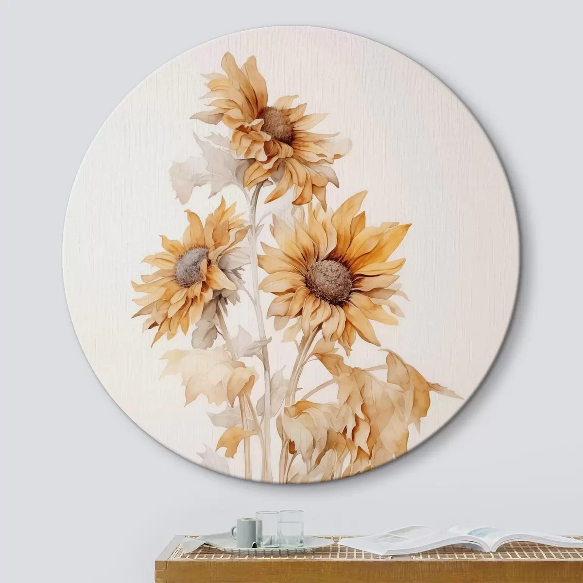 Quadri rotondi Acquerello imitazione girasoli r42127