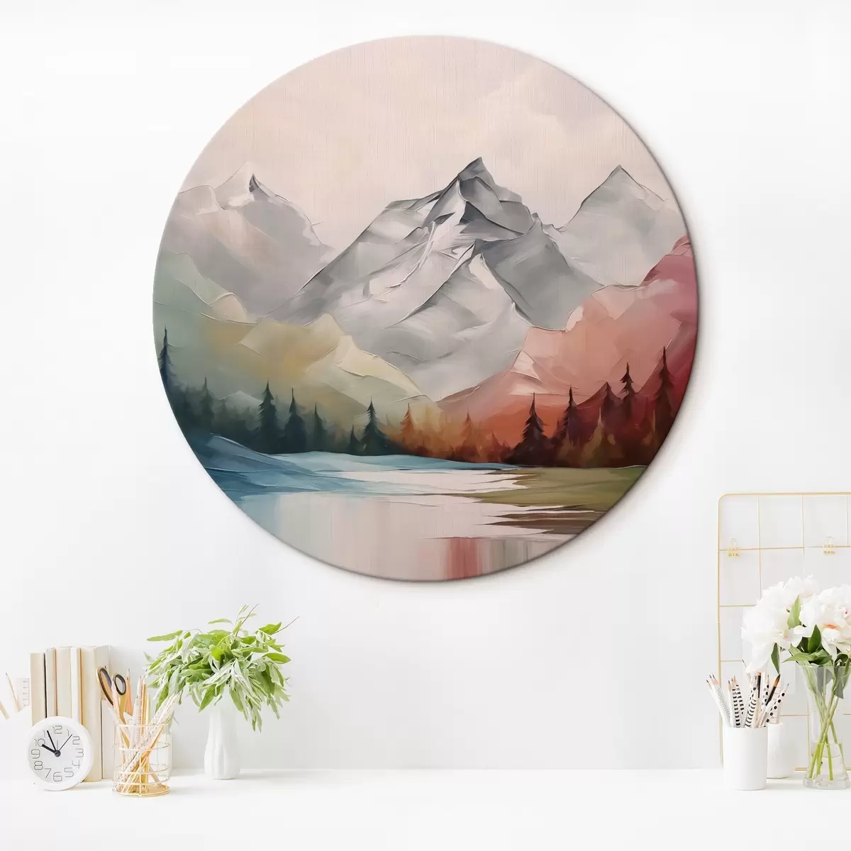 Quadri rotondi Montagne e foreste imitazione della pittura r42128