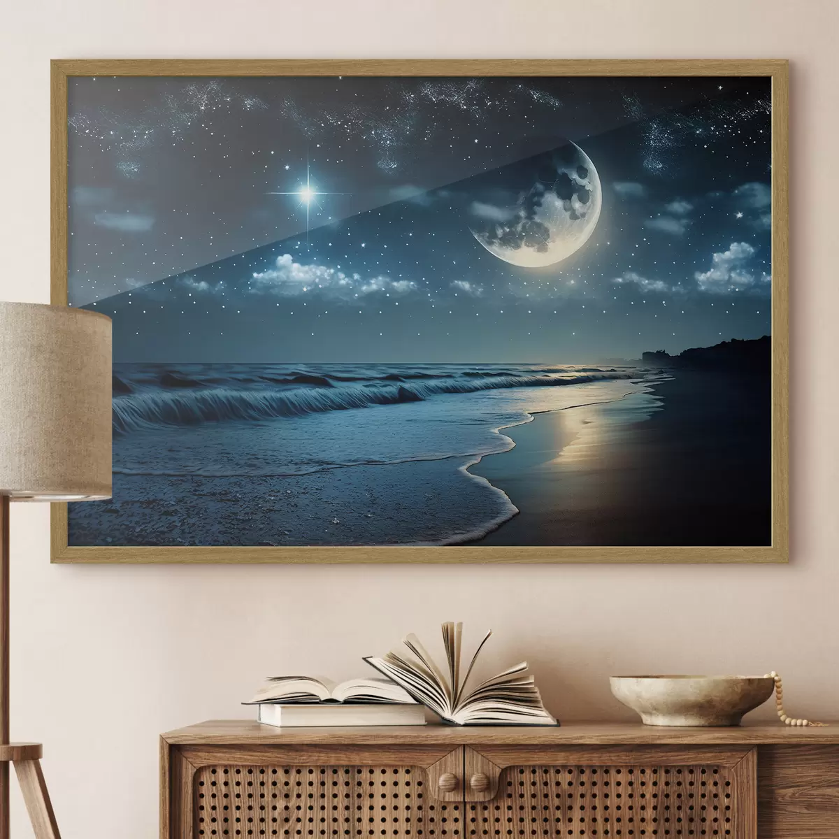 Poster Un'enorme luna sul mare notturno f31111