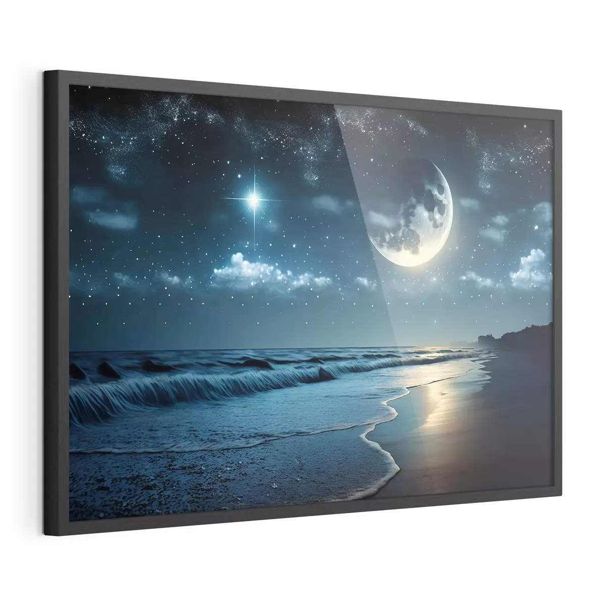 Poster Un'enorme luna sul mare notturno f31111