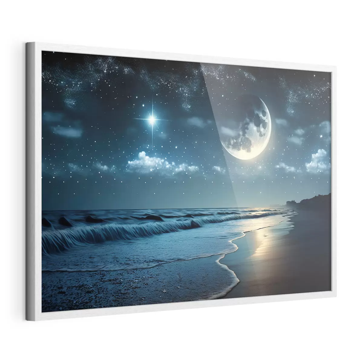Poster Un'enorme luna sul mare notturno f31111