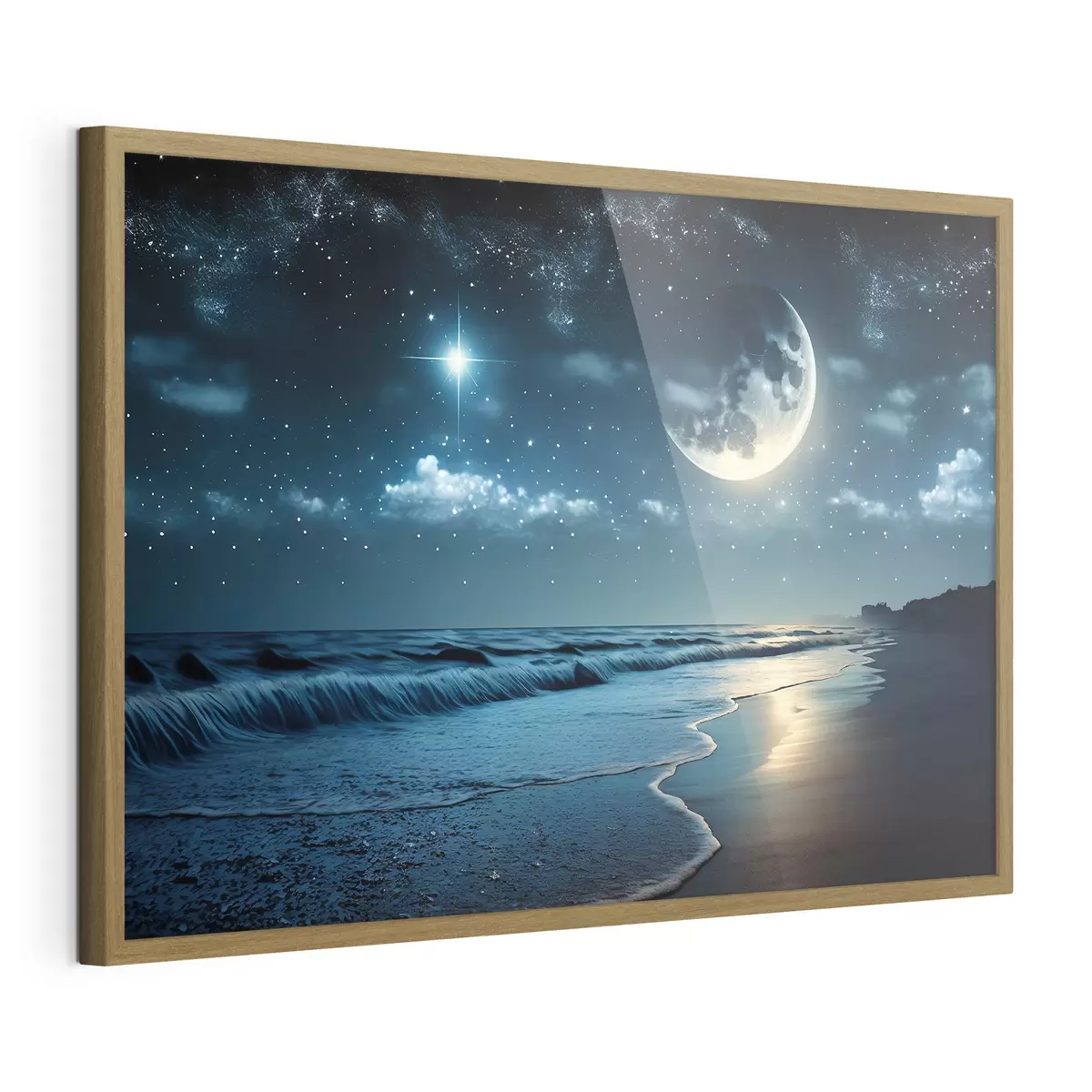 Poster Un'enorme luna sul mare notturno f31111