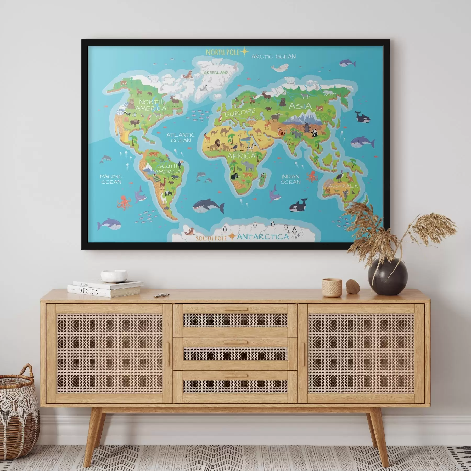 carta da parati Mappa dei continenti con animali nr. f32105