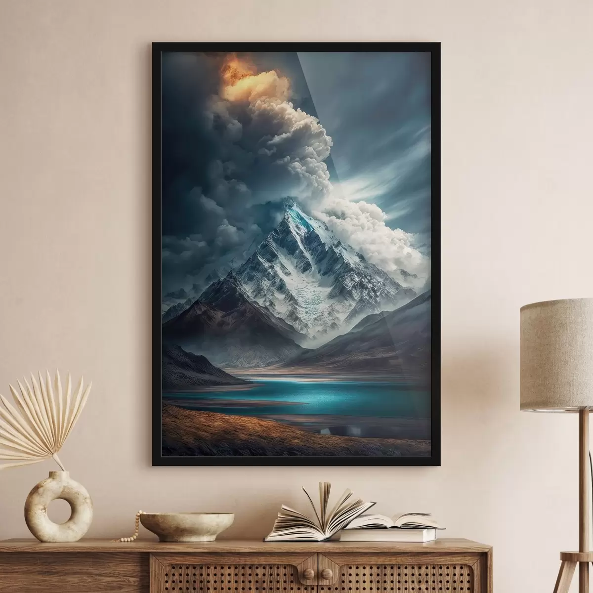 Poster Montagne, lago e nuvole imponenti f33082