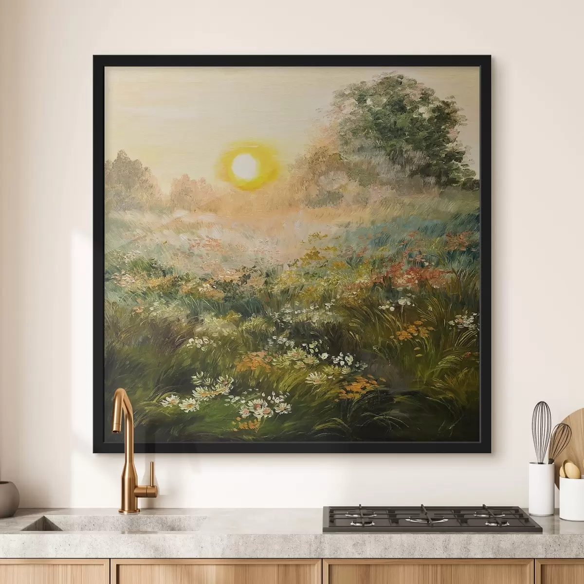 Poster Pittura a olio - alba nel campo f34612