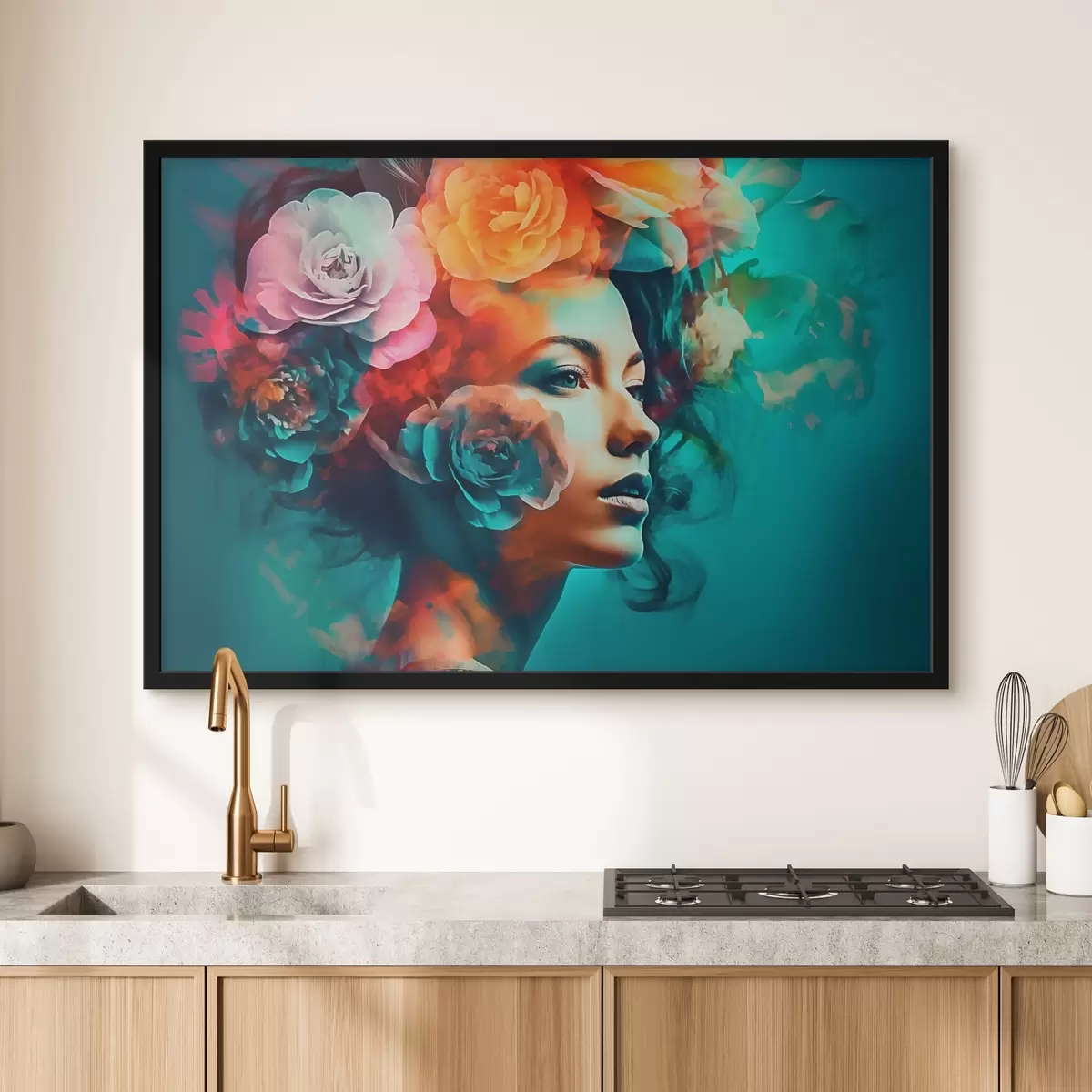 Poster Bella donna con fiori f35366