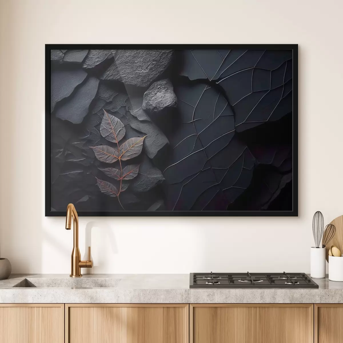 Poster Foglie su terra nera e dura f35706