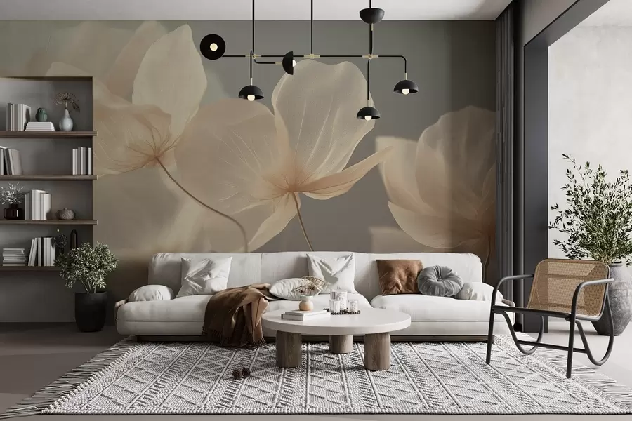 Carta da parati Floreale Petali di loto, una composizione delicata con sfondo grigio n. w08500v2