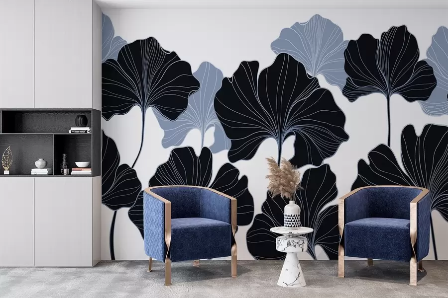 Carta da parati nature Contorni stilizzati delle foglie 